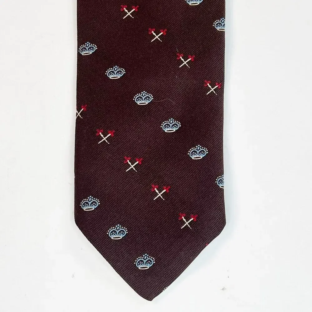 Alderman Reed Crown Print Mens Neck Tie Brown Blue Red Made in USA